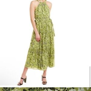 Cinq a Sept Green Floral Tiered Midi Dress Small